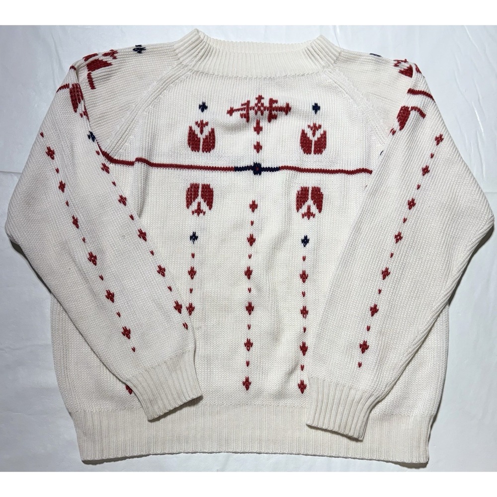 Vintage 80s 90s Andhurst Custom Knit Sweater Men's Large Cream Nordic Fair Isle
